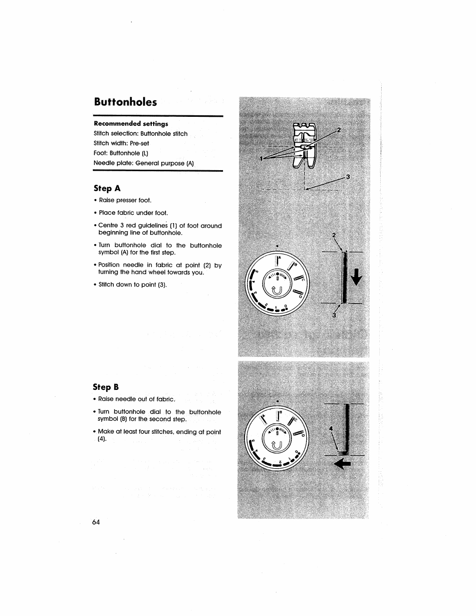 Buttonholes, Step a, Step b | SINGER 5805 User Manual | Page 66 / 88