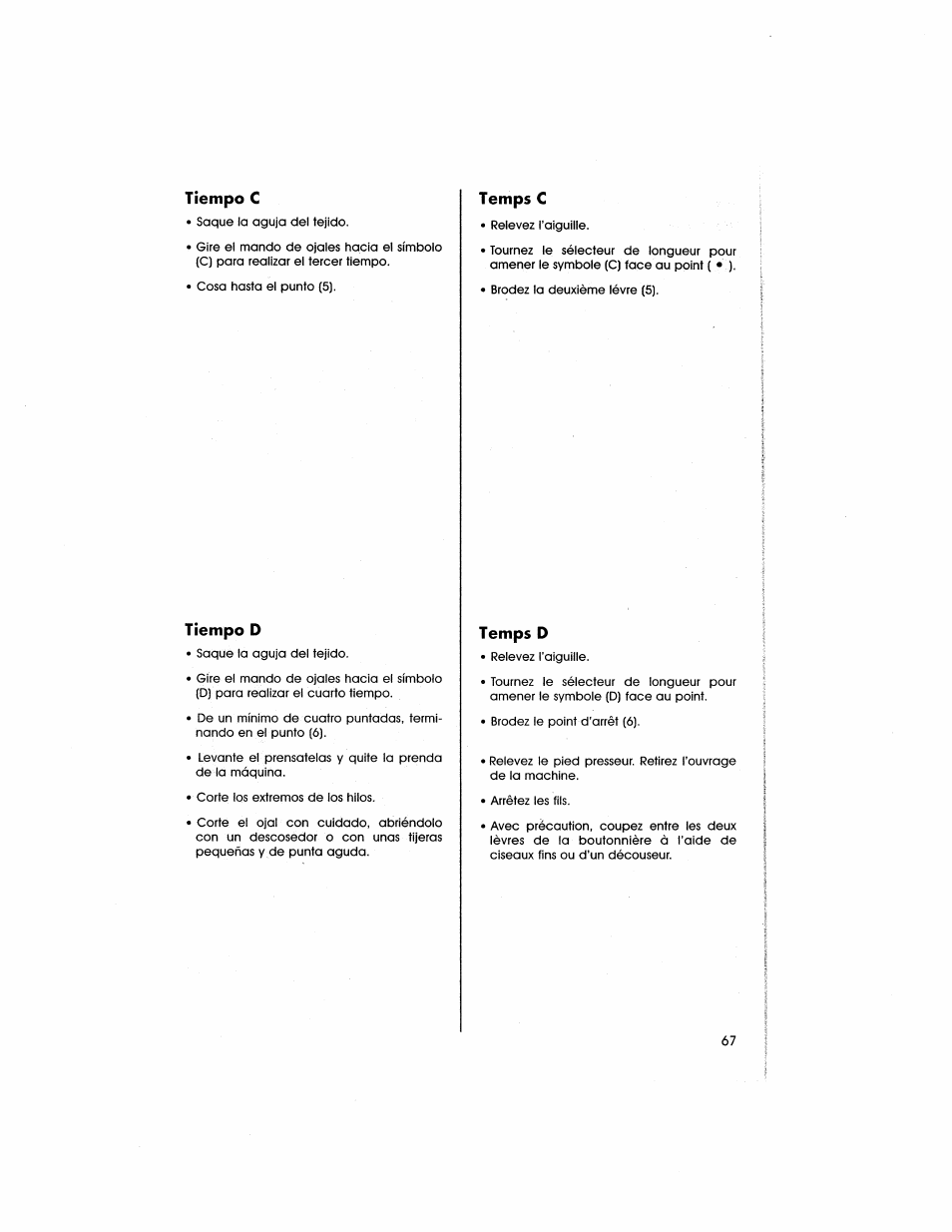 Tiempo c, Tiempo d, Temps c | Temps d | SINGER 5805 User Manual | Page 69 / 88