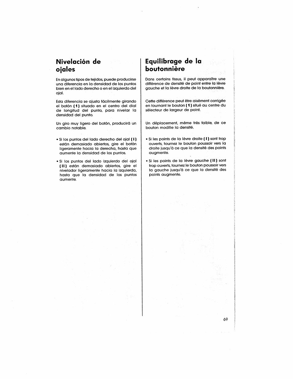 Nivelación de ojales, Equilibrage de la boutonnière | SINGER 5805 User Manual | Page 71 / 88