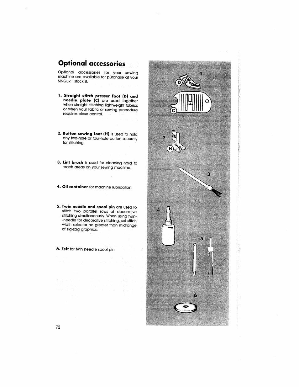 Optional accessories | SINGER 5805 User Manual | Page 74 / 88