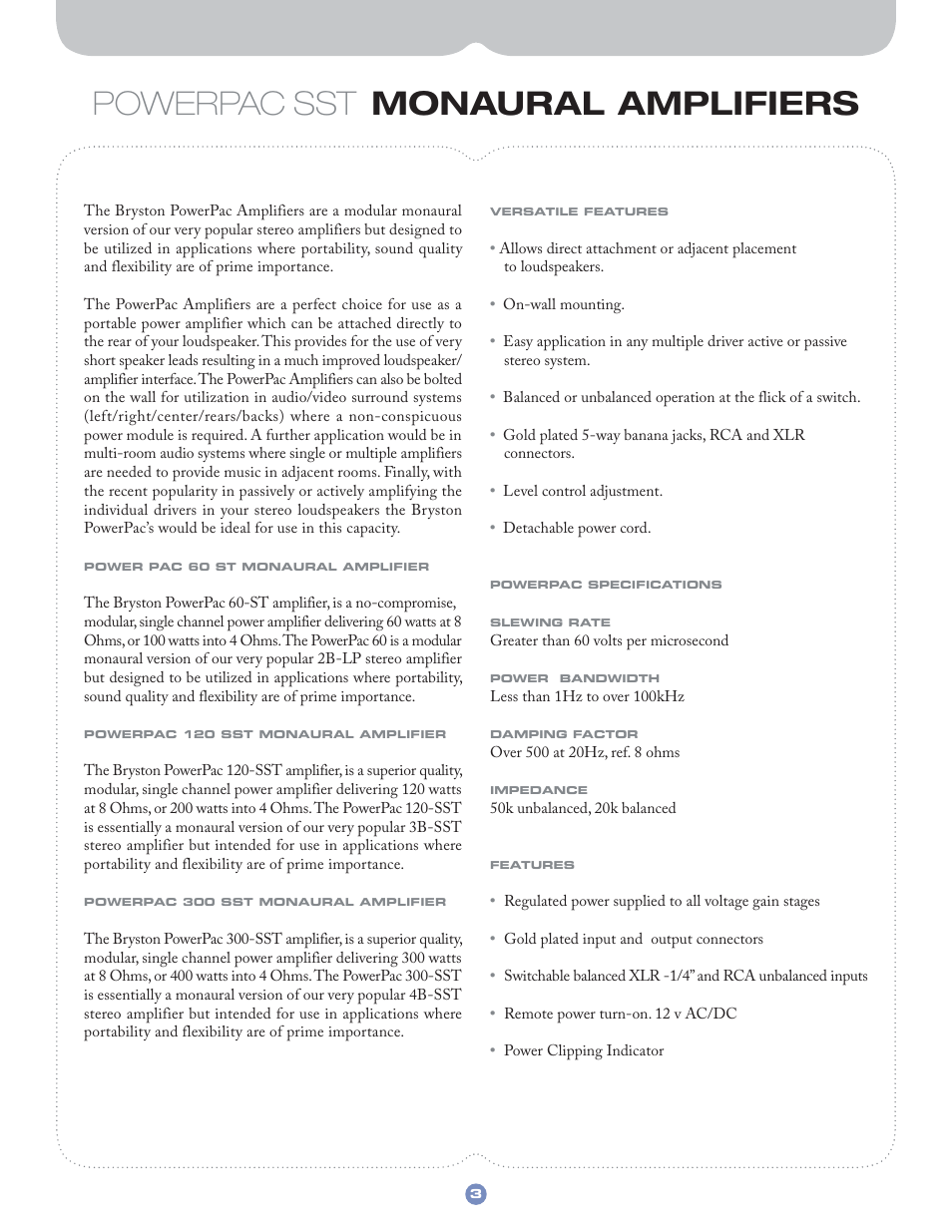 Powerpac sst monaural amplifiers | Bryston Electronic Crossover 10B LR User Manual | Page 4 / 8