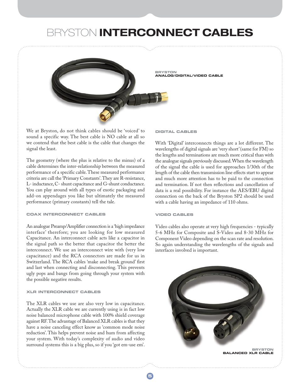 Bryston interconnect cables | Bryston Electronic Crossover 10B LR User Manual | Page 6 / 8