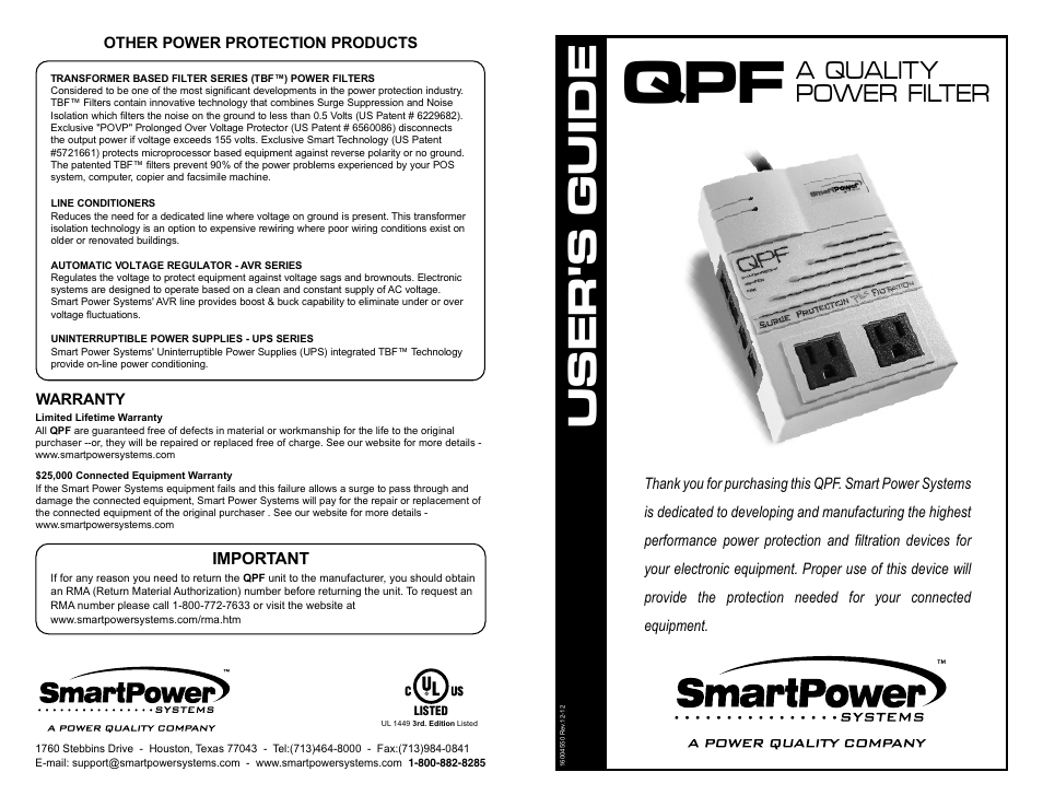 Smart Power Systems QPF User Manual | 2 pages