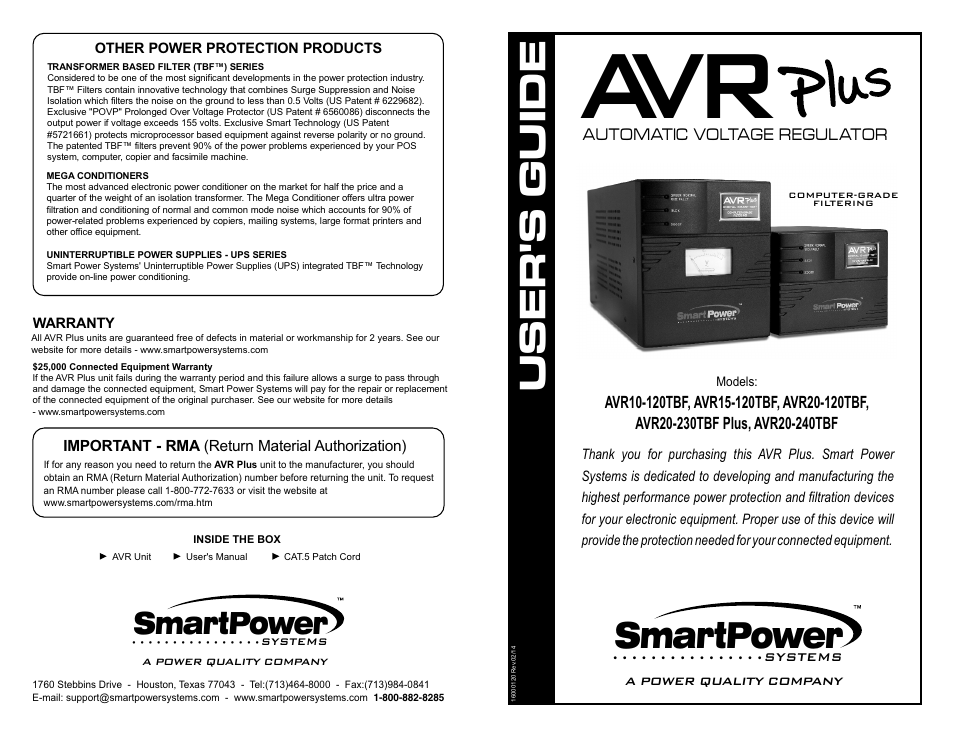 Smart Power Systems AVR Plus User Manual | 2 pages