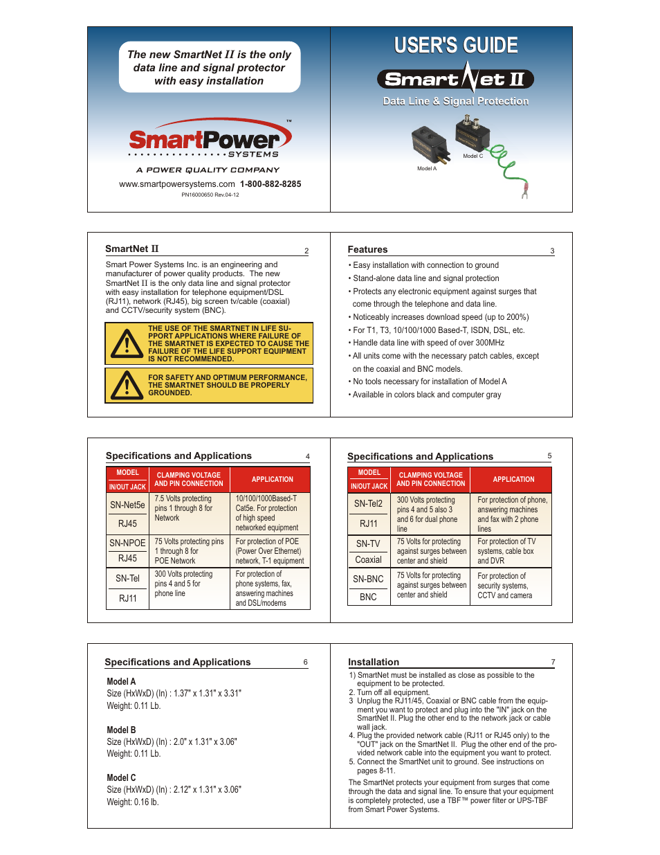 Smart Power Systems SmartNet II User Manual | 2 pages