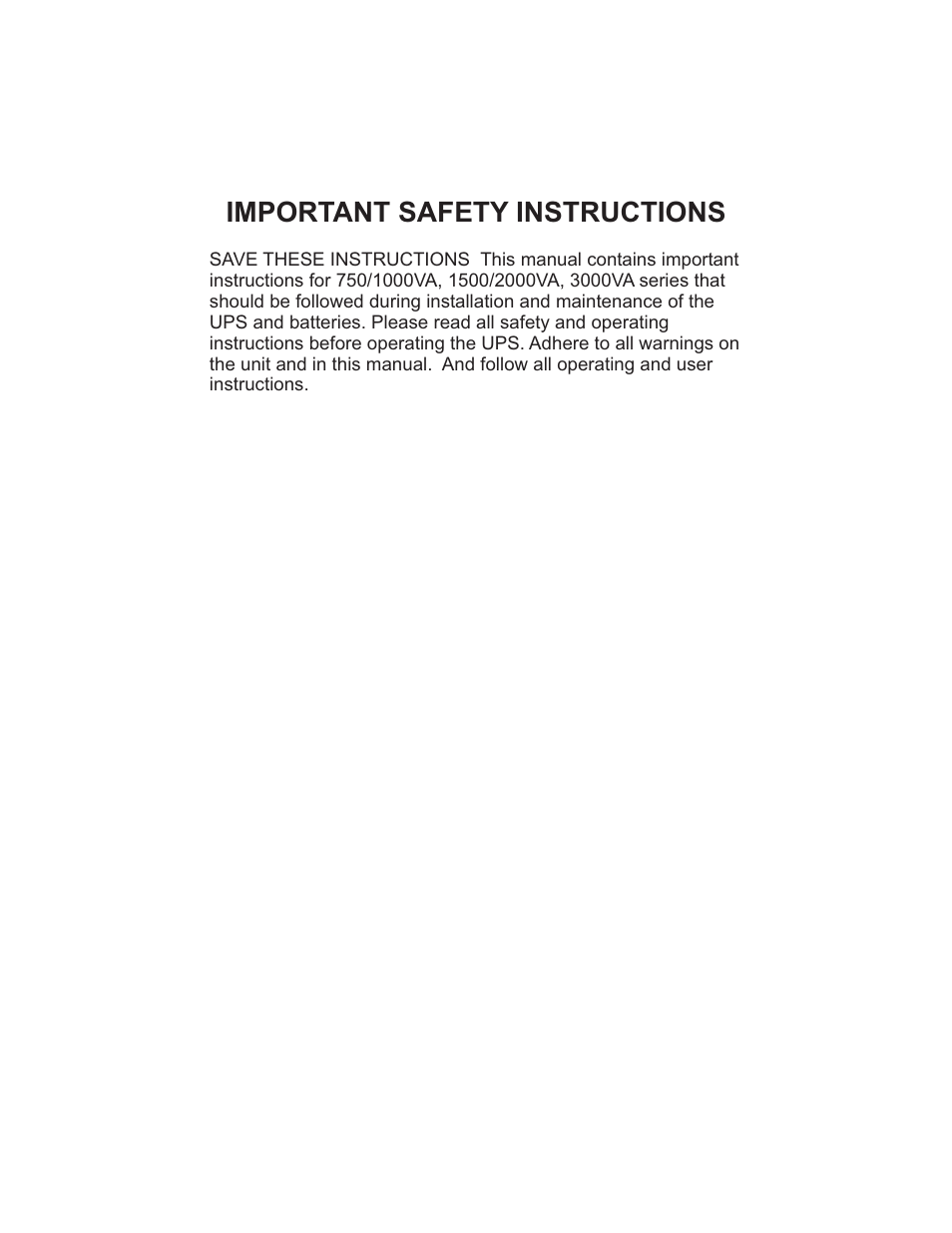 Important safety instructions | Smart Power Systems SSP UPS User Manual | Page 2 / 44