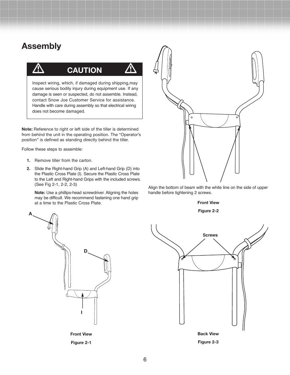 Assembly, Caution | Snow Joe TJ600E Tiller Joe 6.5 AMP Electric Garden Tiller/Cultivator User Manual | Page 6 / 12