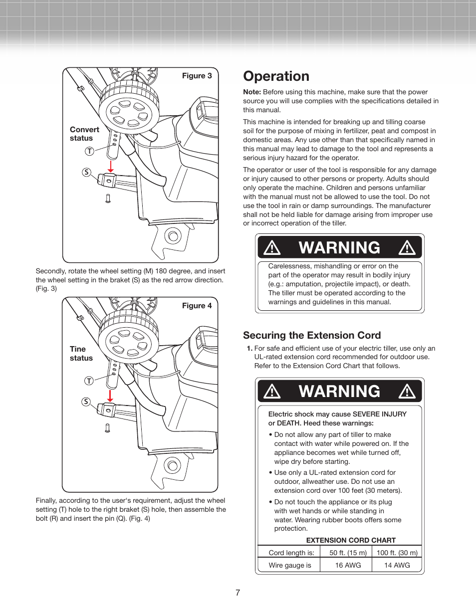 Warning, Operation | Snow Joe TJ601E Tiller Joe Max 9 AMP Electric Garden Tiller/Cultivator User Manual | Page 7 / 10