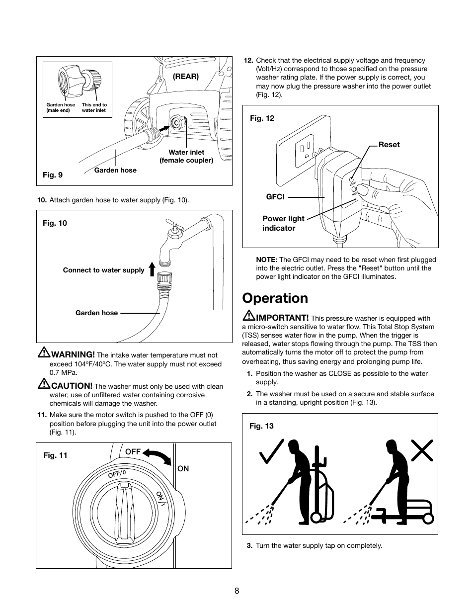 Operation m | Snow Joe SPX2000 Pressure Joe 1740 PSI 1.59 GPM 12.5-Amp Electric Pressure Washer User Manual | Page 8 / 16