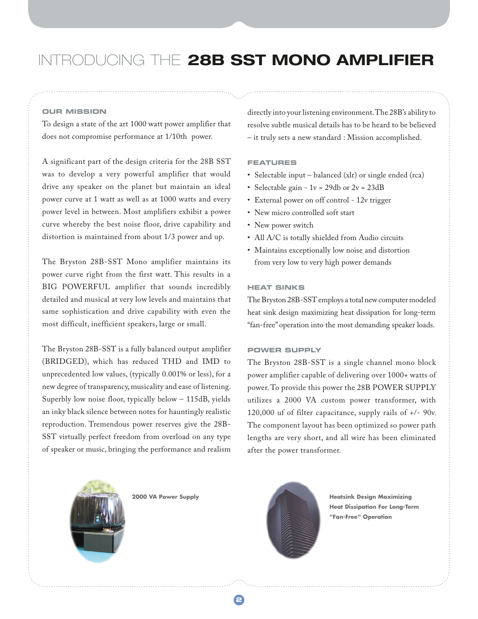 Introducing the 28b sst mono amplifier | Bryston 28B SST User Manual | Page 2 / 4