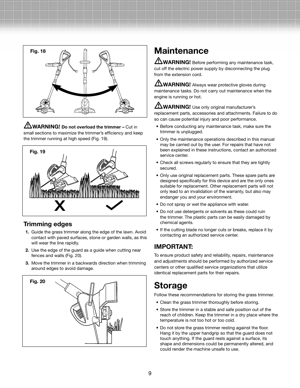 Maintenance m, Storage | Snow Joe TRJ601E Trimmer Joe 4-Amp 12-Inch Electric Grass Trimmer/Edger User Manual | Page 9 / 12