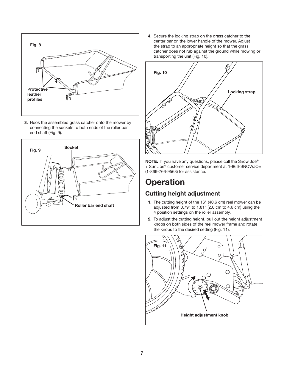 Operation, Cutting height adjustment | Snow Joe MJ500M Mow Joe 16-Inch Manual Reel Mower with Catcher User Manual | Page 7 / 12