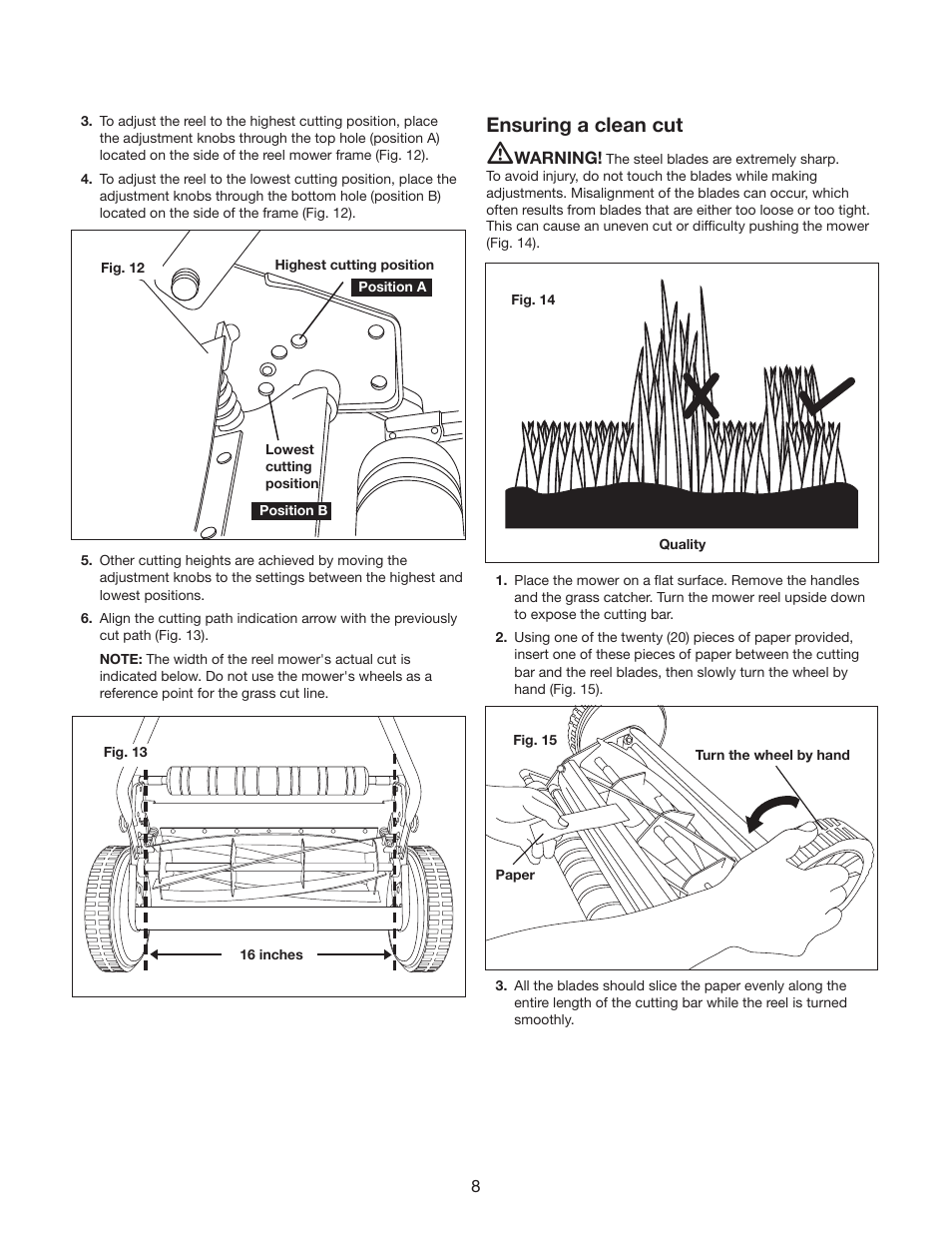 Ensuring a clean cut | Snow Joe MJ500M Mow Joe 16-Inch Manual Reel Mower with Catcher User Manual | Page 8 / 12