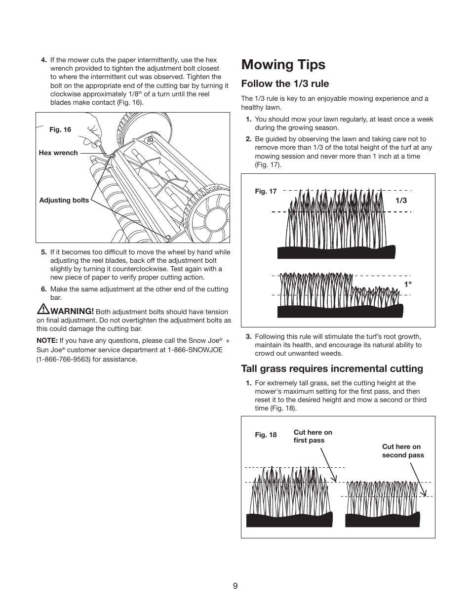 Mowing tips, Follow the 1/3 rule, Tall grass requires incremental cutting | Snow Joe MJ500M Mow Joe 16-Inch Manual Reel Mower with Catcher User Manual | Page 9 / 12