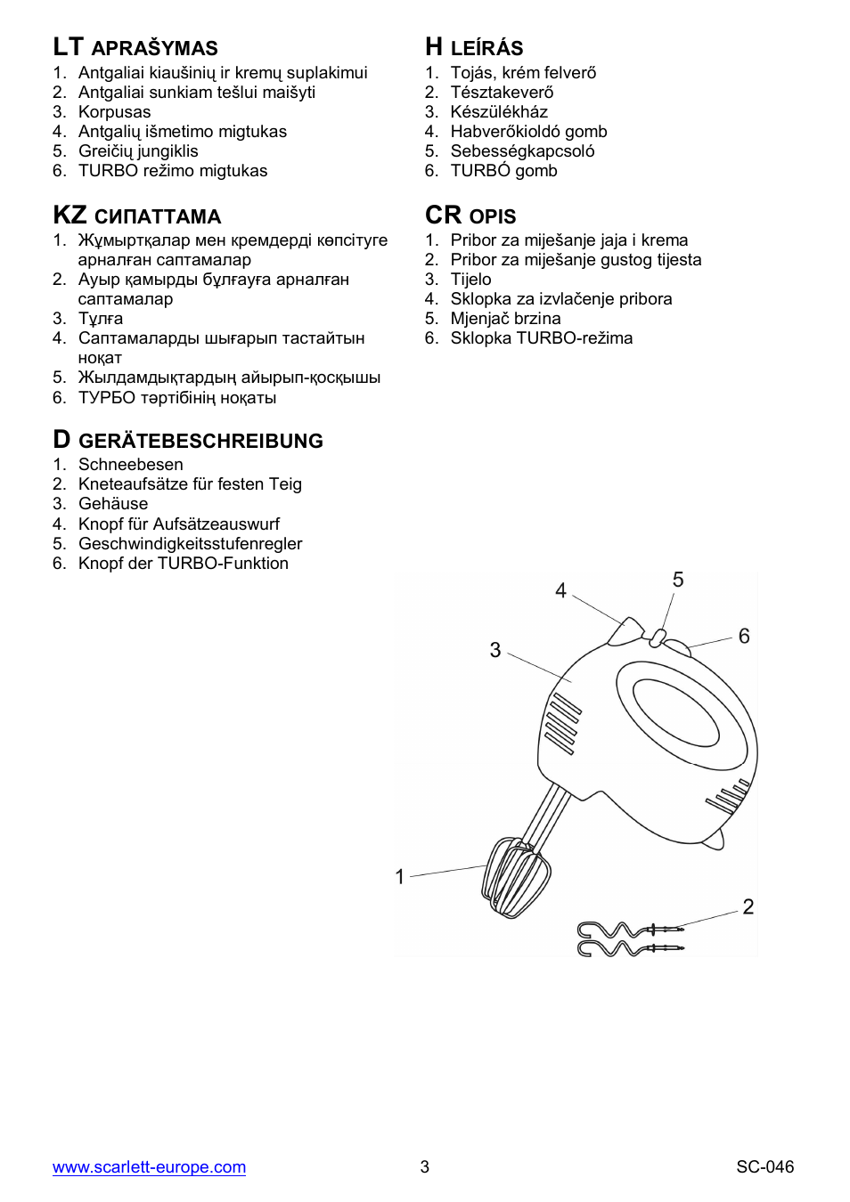 Kz cr | Scarlett SC-046 User Manual | Page 3 / 16