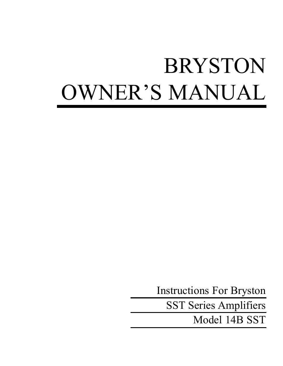 Bryston 14B SST User Manual | 14 pages