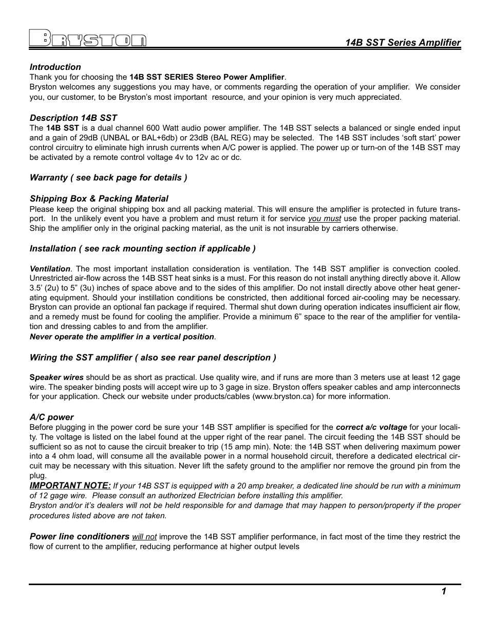 Bryston 14B SST User Manual | Page 3 / 14
