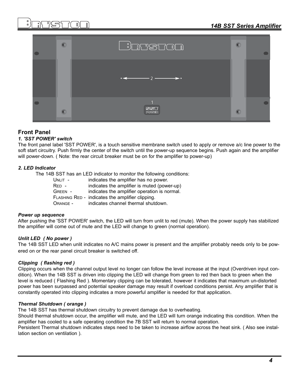 14b sst series amplifier 4 front panel | Bryston 14B SST User Manual | Page 6 / 14