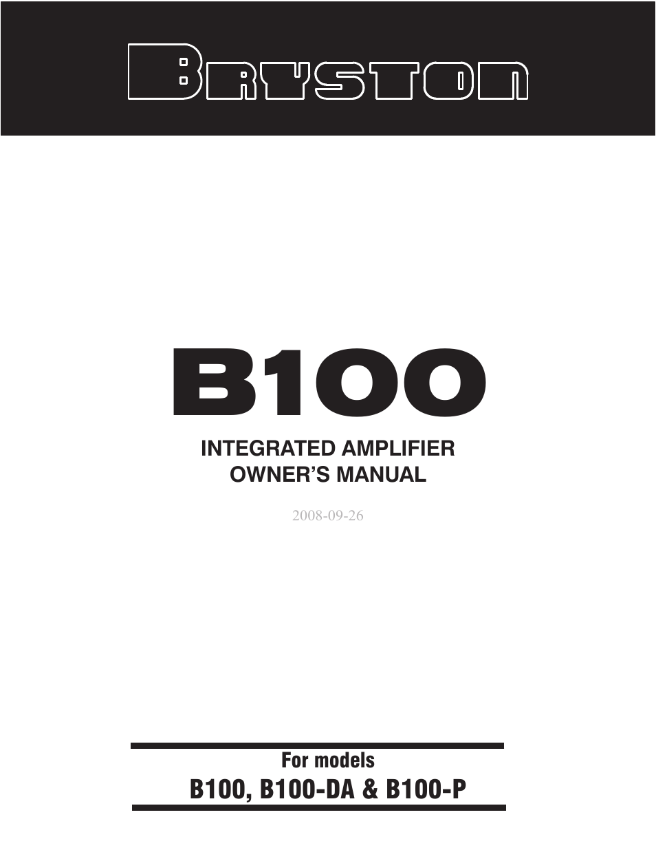 Bryston B100-DA User Manual | 12 pages