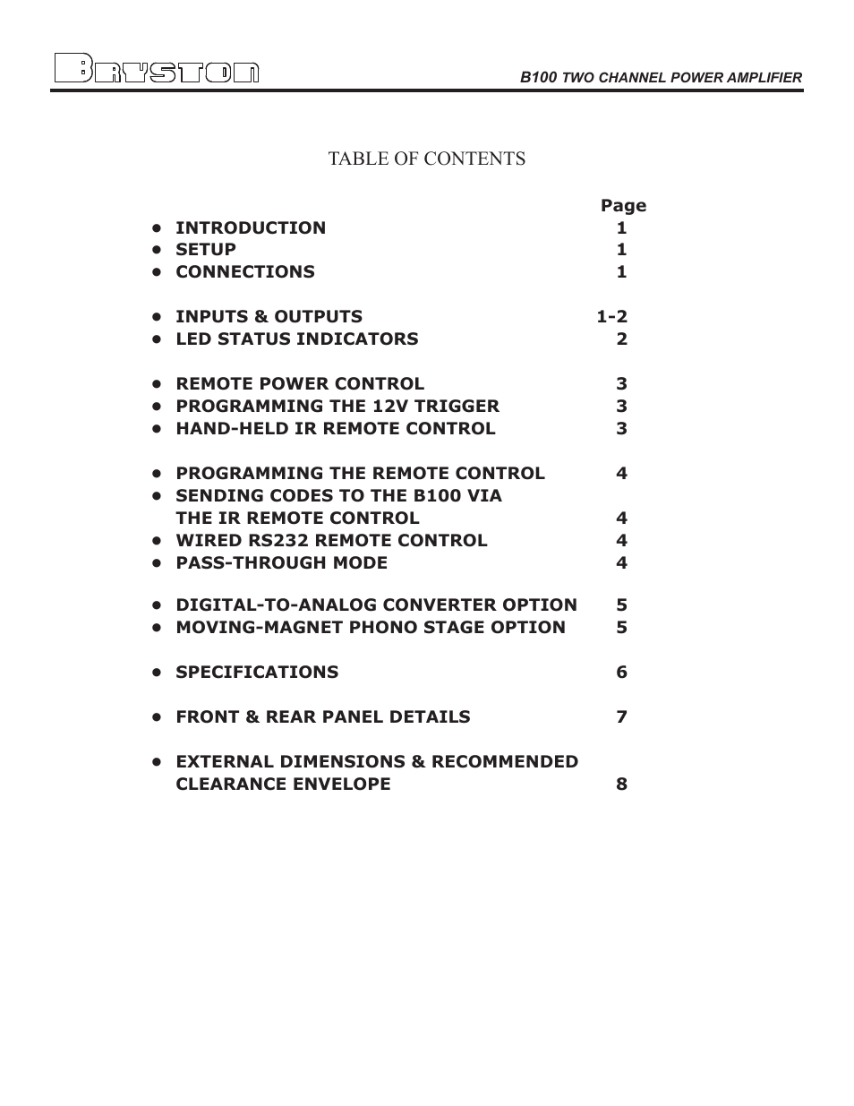 Bryston B100-DA User Manual | Page 2 / 12