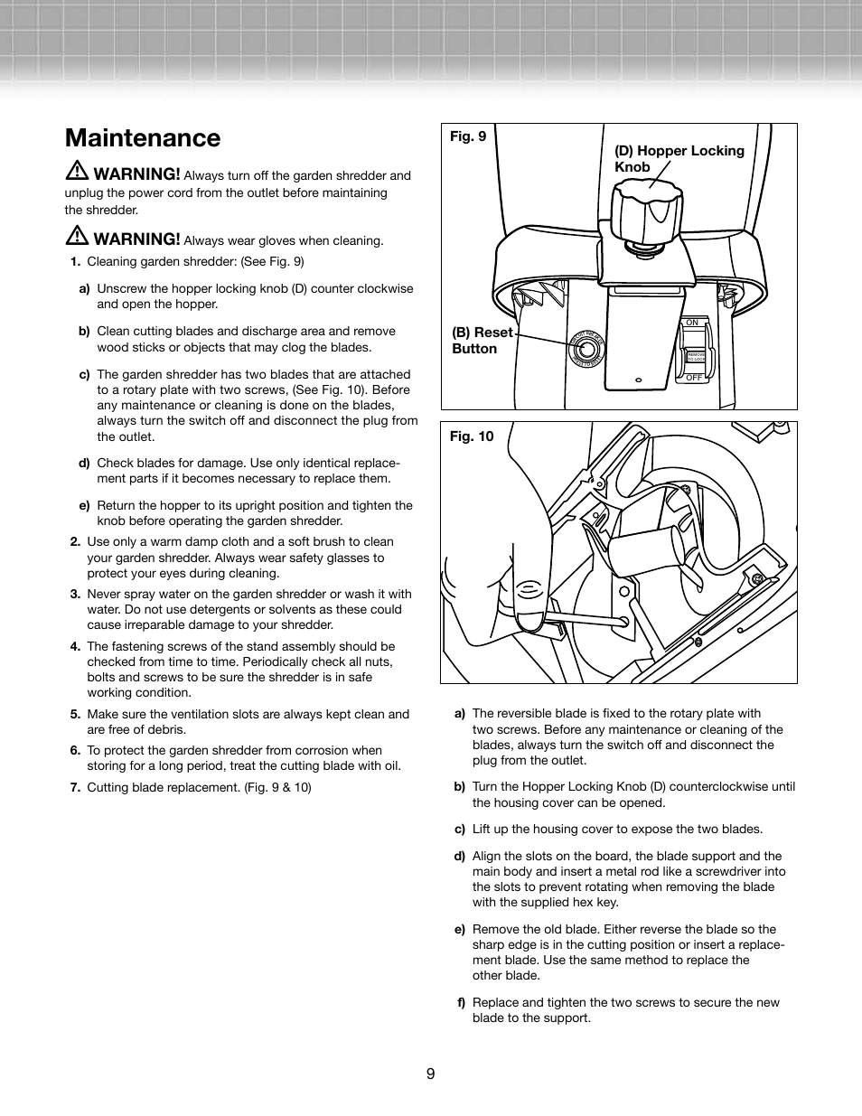 Maintenance m, Warning | Snow Joe CJ601E Chipper Joe 14 AMP Electric Wood Chipper/Shredder User Manual | Page 9 / 12