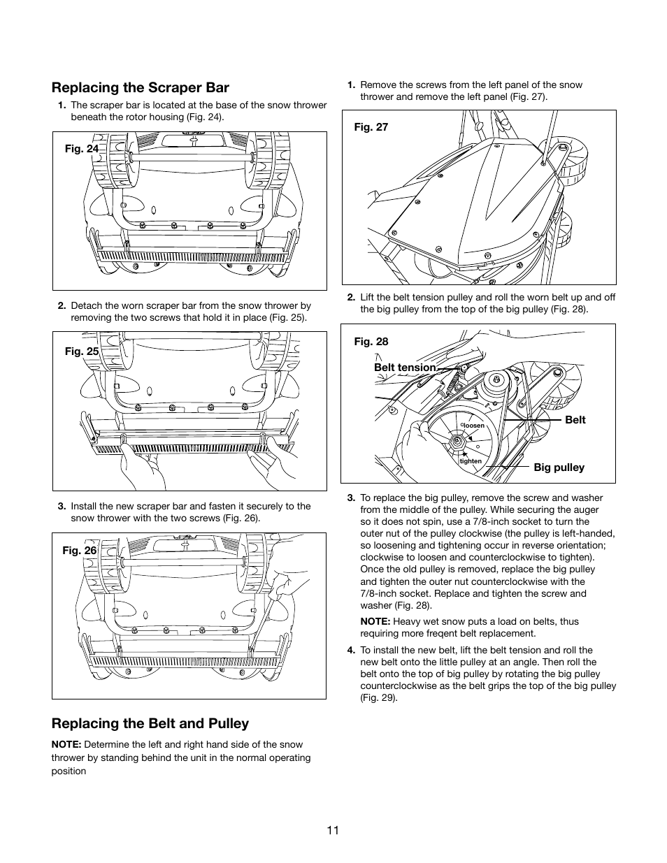 Replacing the scraper bar, Replacing the belt and pulley | Snow Joe SJ622E Ultra 18-Inch 15-Amp Electric Snow Thrower User Manual | Page 11 / 16