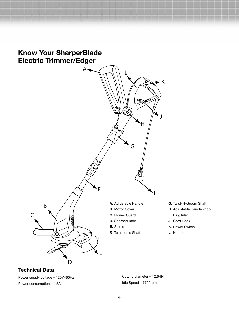 Know your sharperblade electric trimmer/edger | Snow Joe SB601E-RM SharperBlade Electric Stringless Trimmer/Edger User Manual | Page 4 / 10