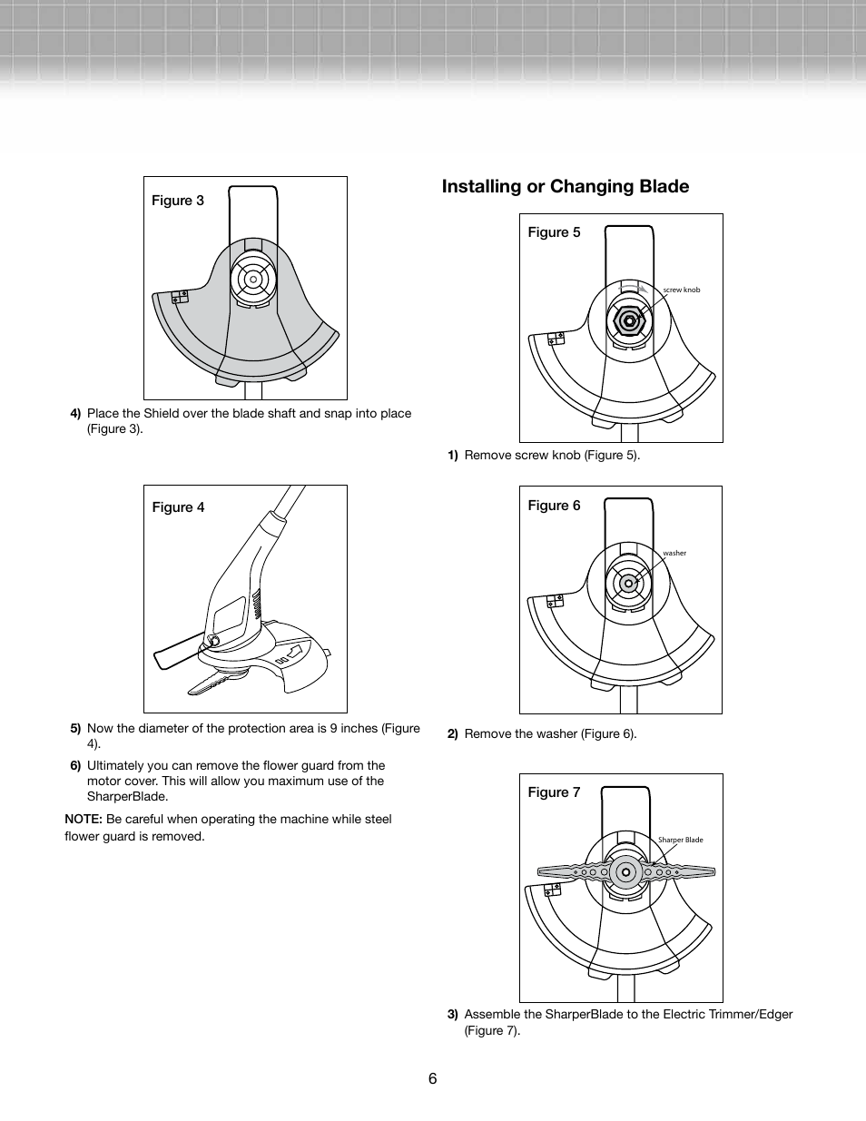 Installing or changing blade | Snow Joe SB601E-RM SharperBlade Electric Stringless Trimmer/Edger User Manual | Page 6 / 10