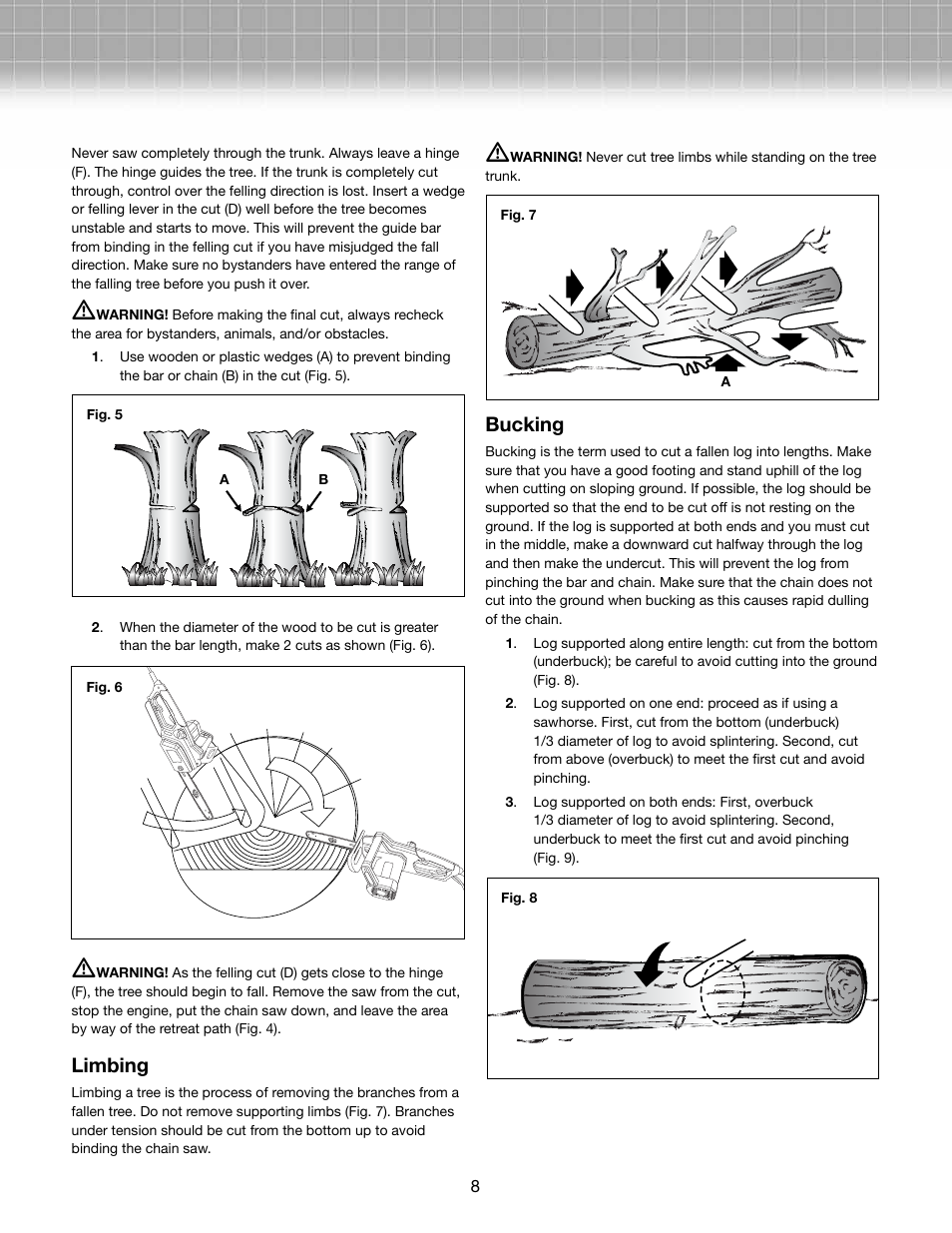 Limbing, Bucking | Snow Joe SWJ701E-RM Saw Joe 18-Inch 14-Amp Electric Chain Saw User Manual | Page 8 / 12