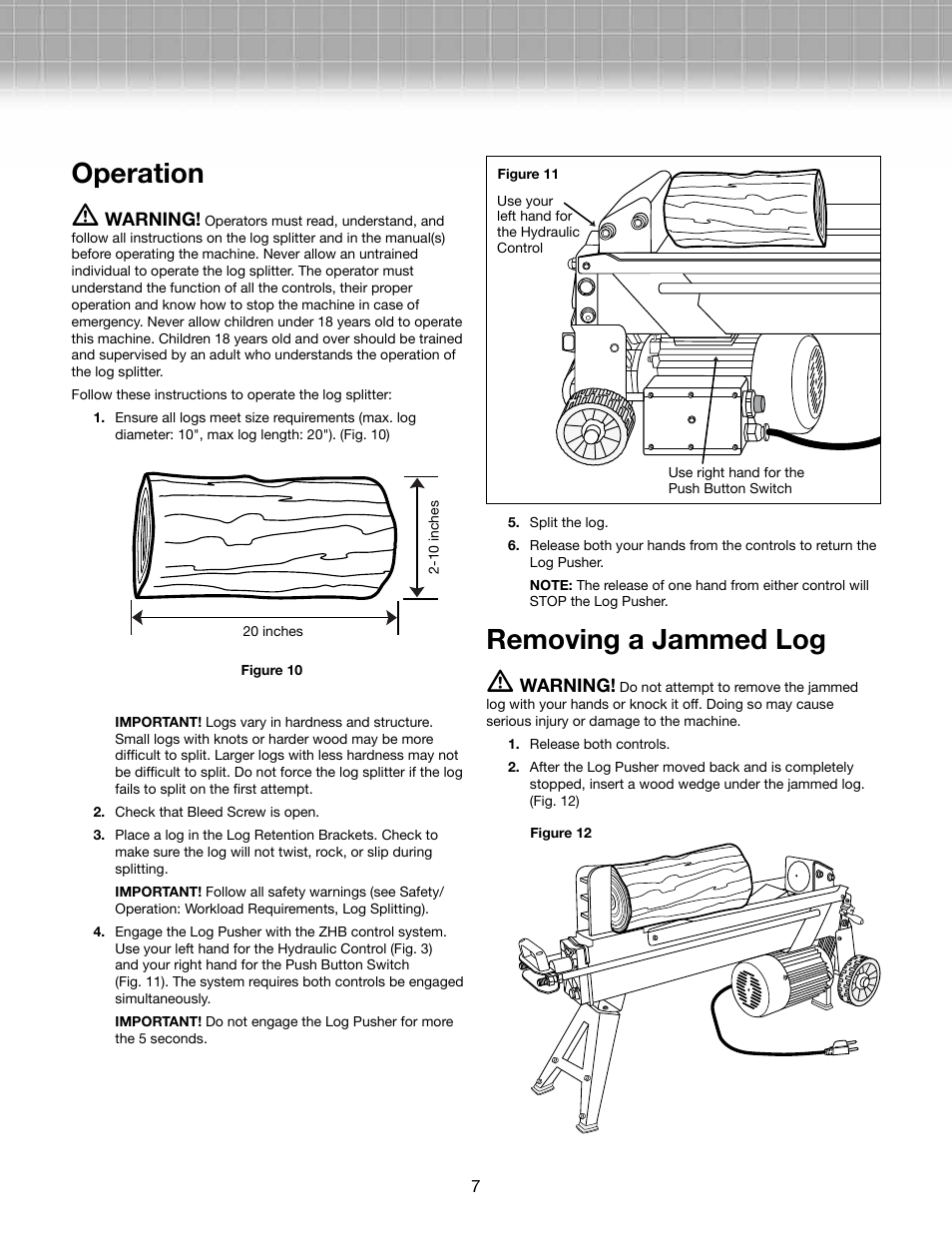 Operation m, Removing a jammed log m | Snow Joe LJ601E-RM Logger Joe 15-Amp 5 Ton Electric Log Splitter User Manual | Page 7 / 12