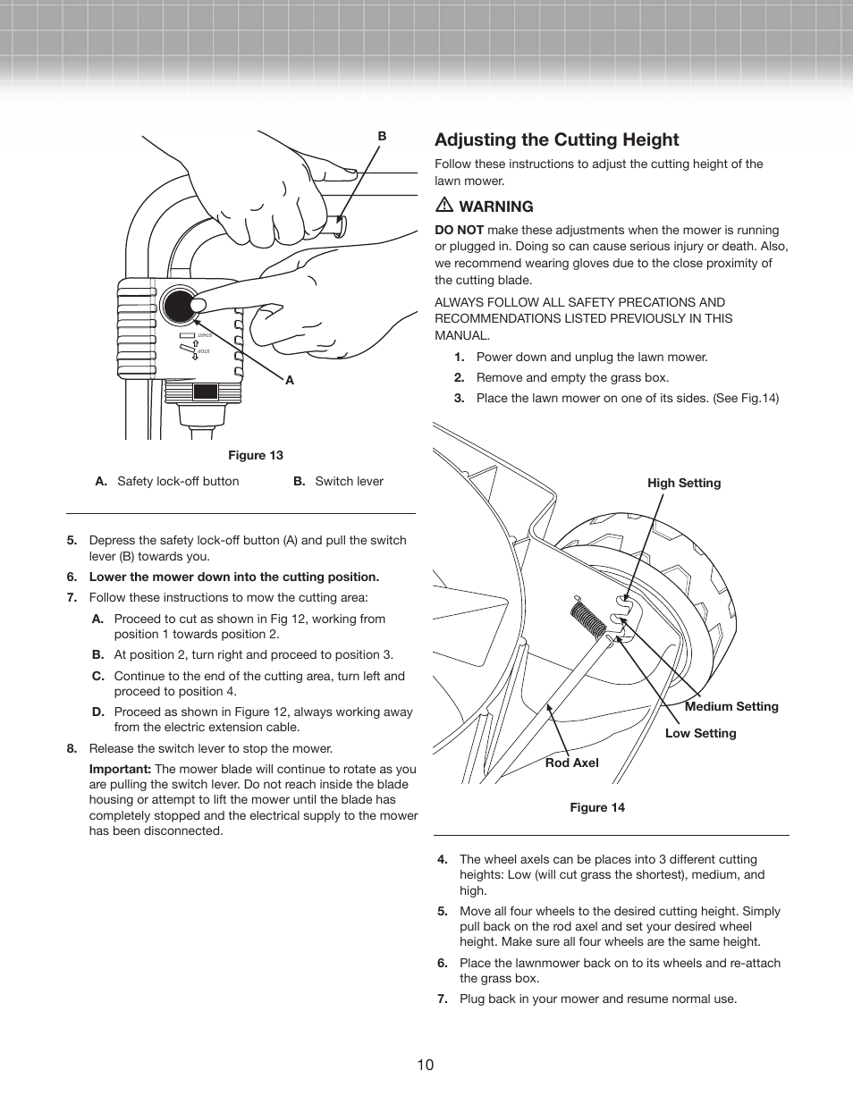 Adjusting the cutting height | Snow Joe MJ401E-RM Mow Joe 14-Inch Electric Lawn Mower User Manual | Page 10 / 12