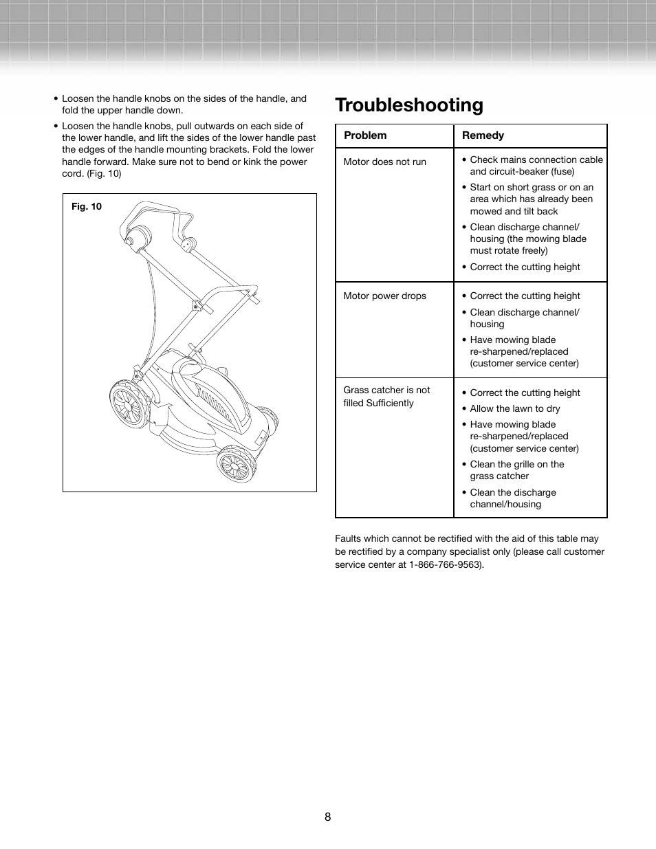 Troubleshooting | Snow Joe MJ403E-RM Mow Joe 13-Amp 17-Inch Electric Lawn Mower User Manual | Page 8 / 10