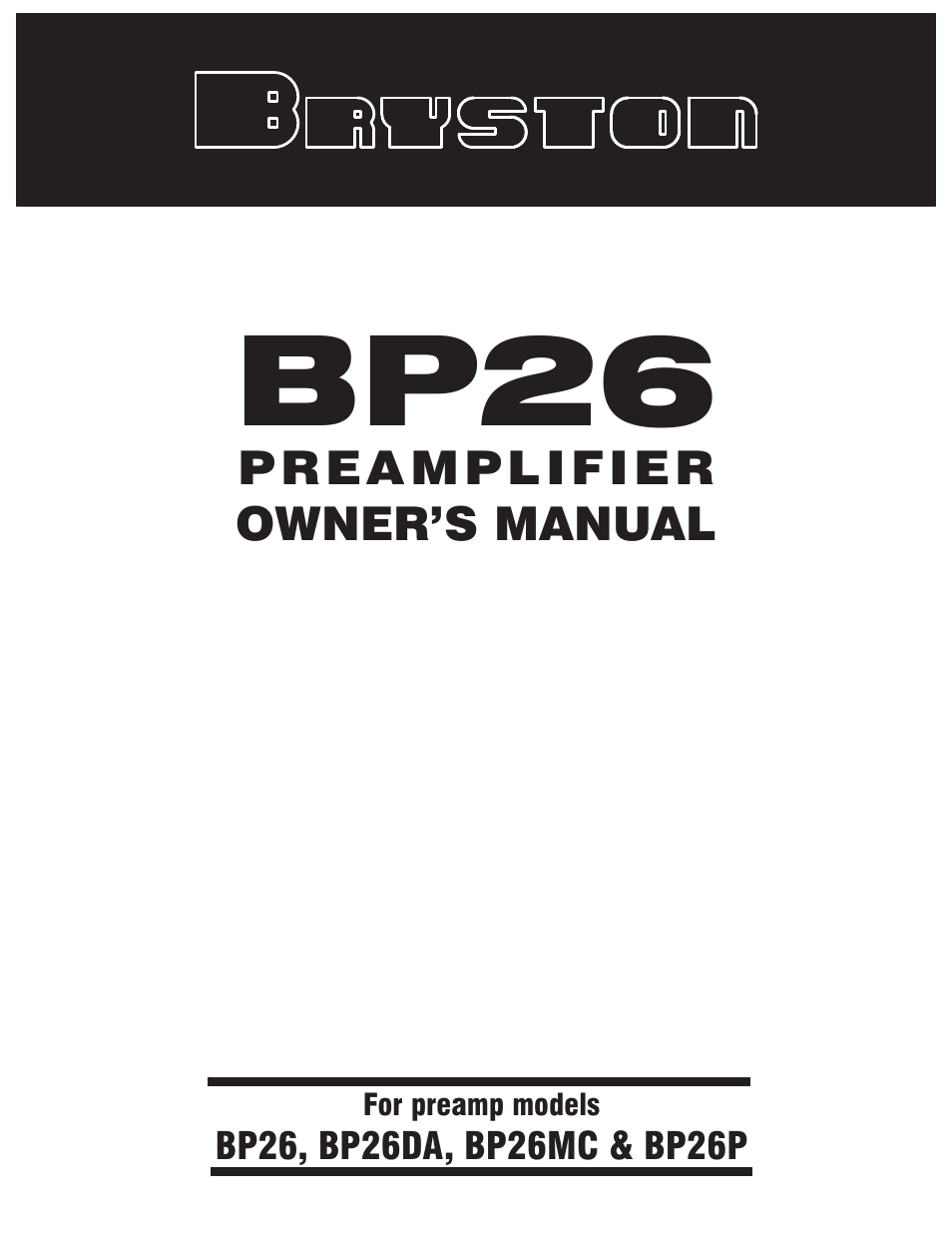 Bryston BP26P User Manual | 8 pages