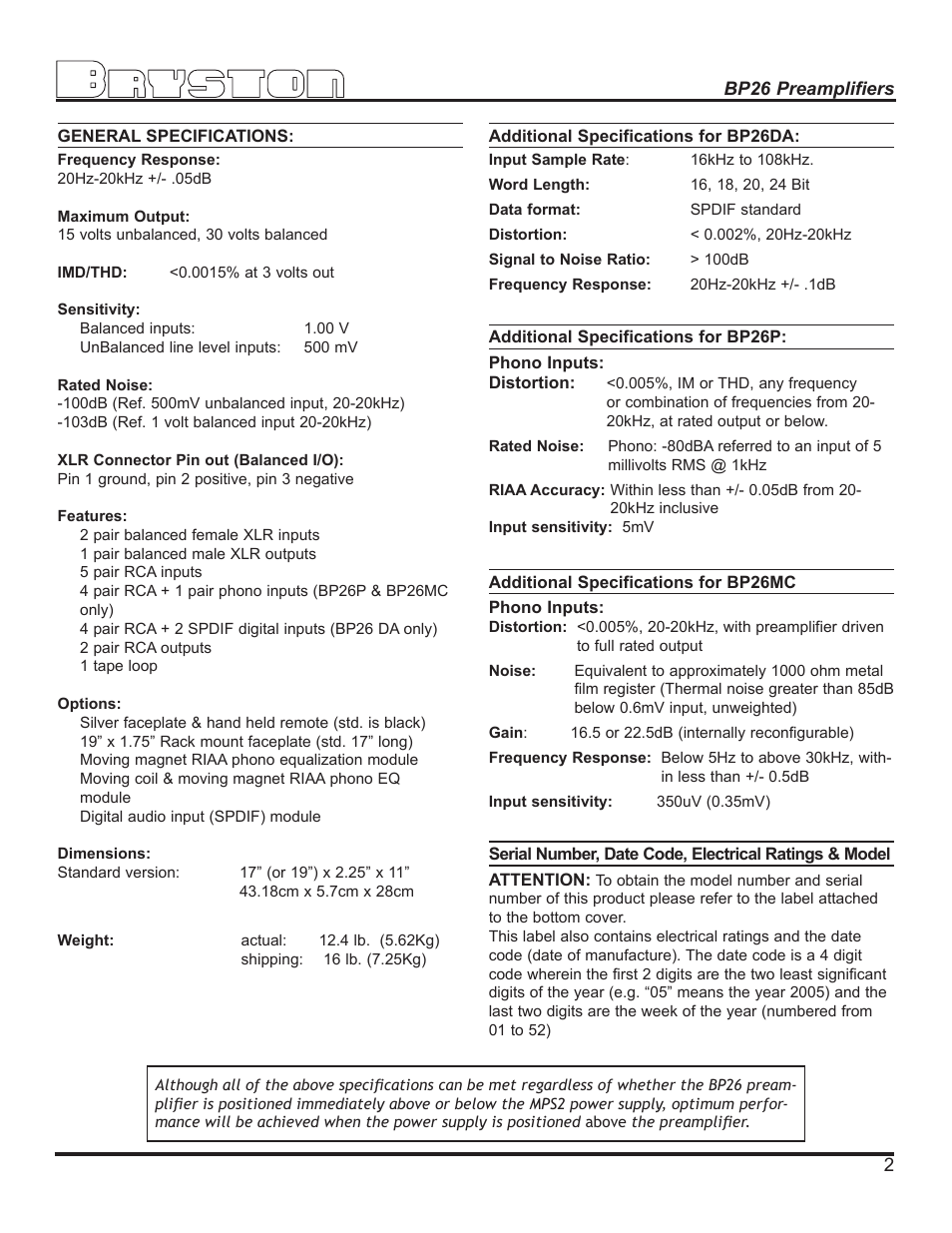 Bryston BP26P User Manual | Page 3 / 8