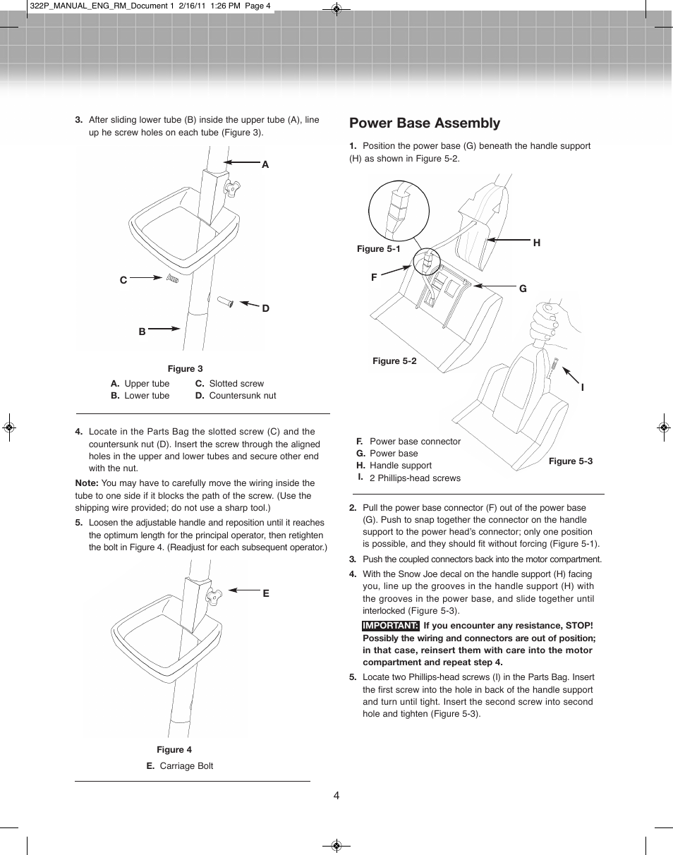 Power base assembly | Snow Joe 322P-RM Plus 12-Inch 7.5-Amp Electric Snow Thrower User Manual | Page 4 / 8