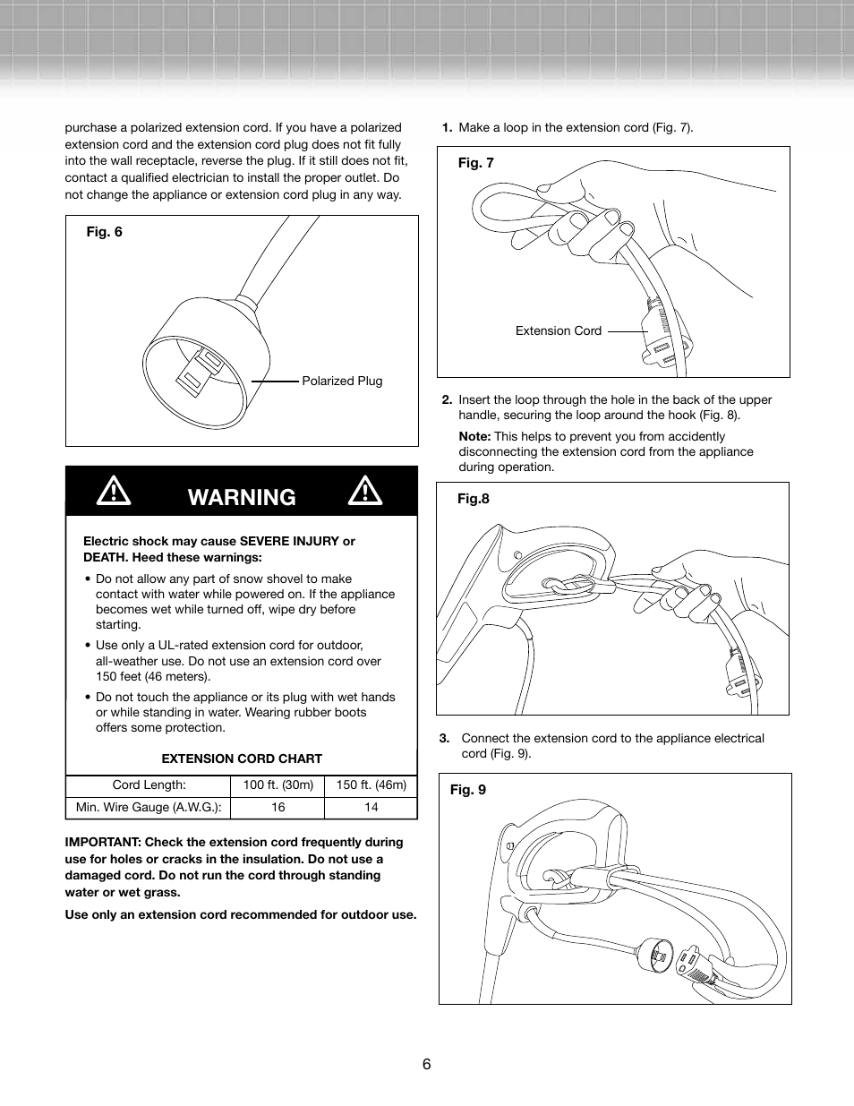 Warning | Snow Joe 323E-RM Plus 13-Inch 10-Amp Electric Snow Shovel User Manual | Page 6 / 10