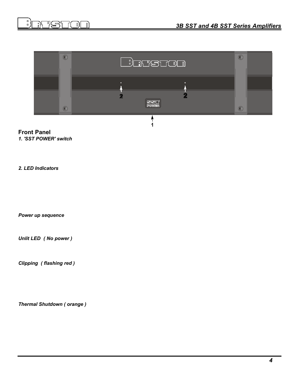 3b sst and 4b sst series amplifiers 4 front panel | Bryston 3B SST User Manual | Page 6 / 14