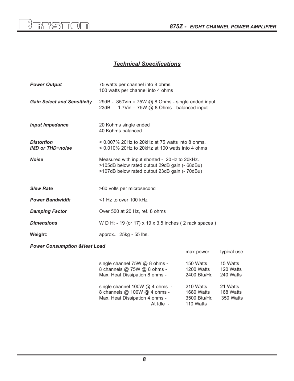 Bryston 875Z User Manual | Page 11 / 12