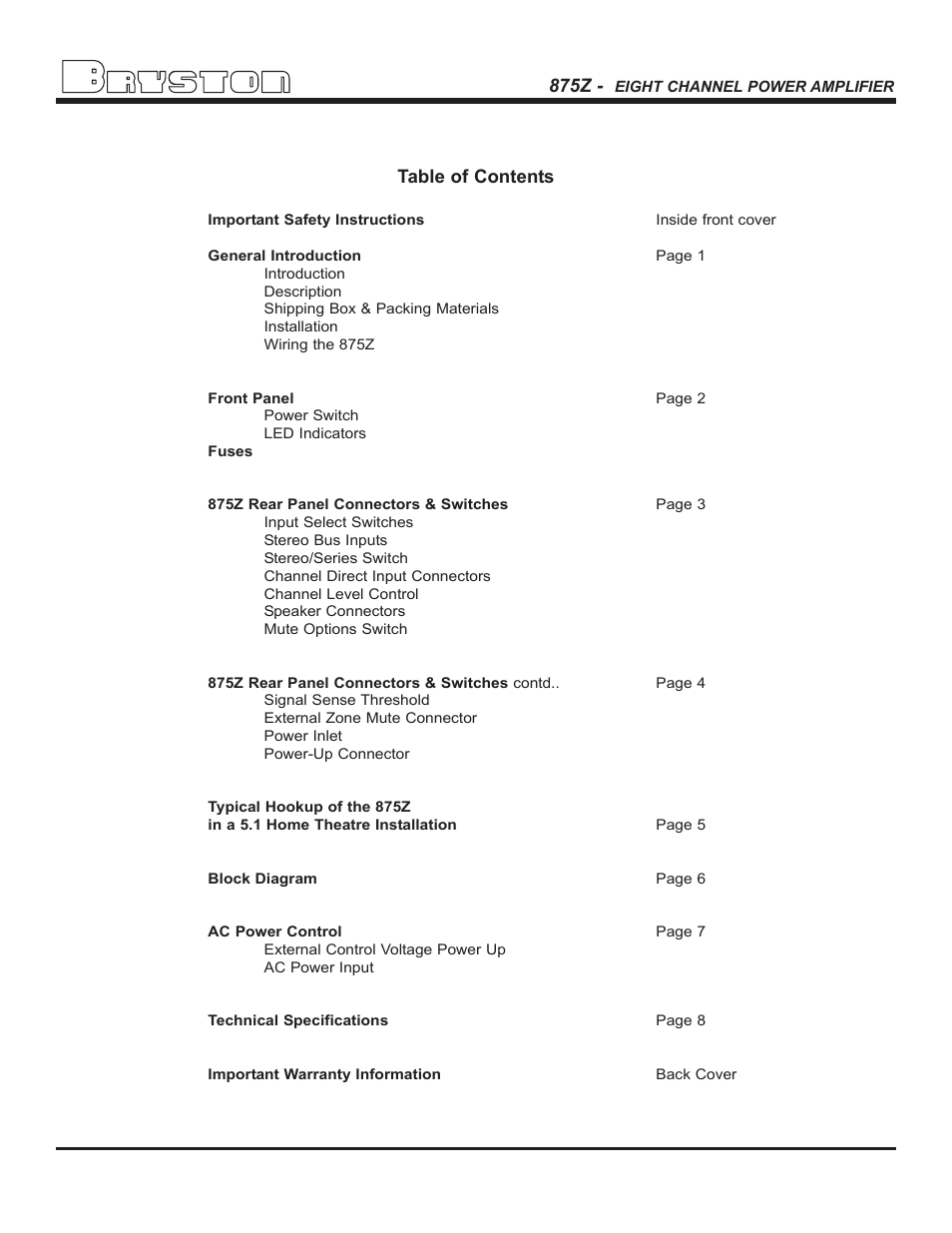 Bryston 875Z User Manual | Page 3 / 12