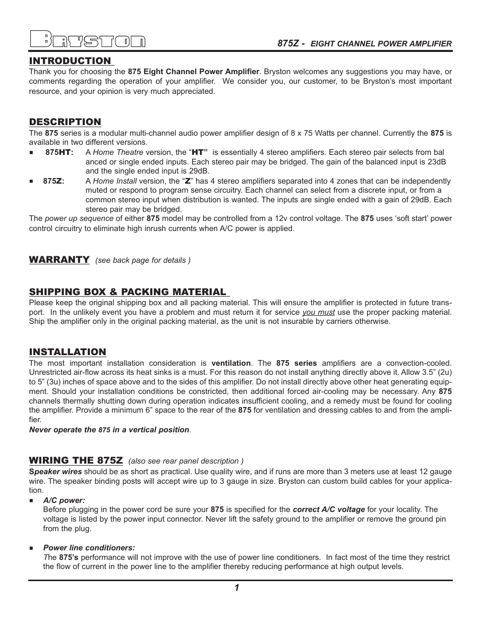 Bryston 875Z User Manual | Page 4 / 12