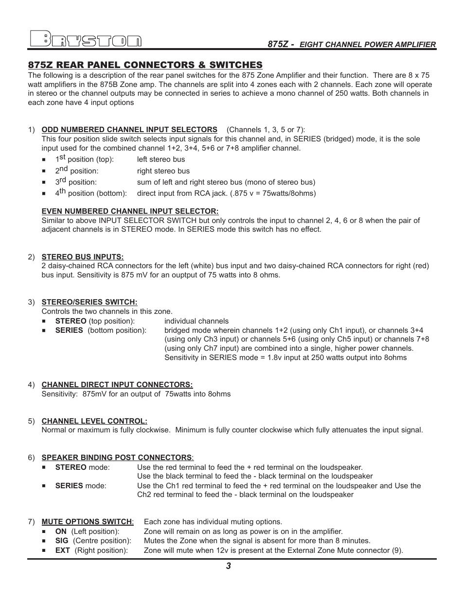 Bryston 875Z User Manual | Page 6 / 12