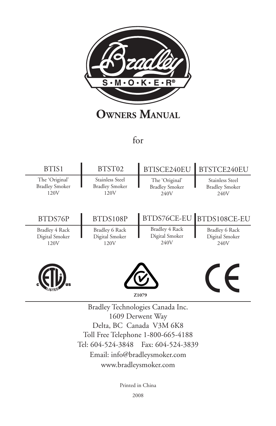 Bradley Smoker BTDS108P User Manual | 15 pages