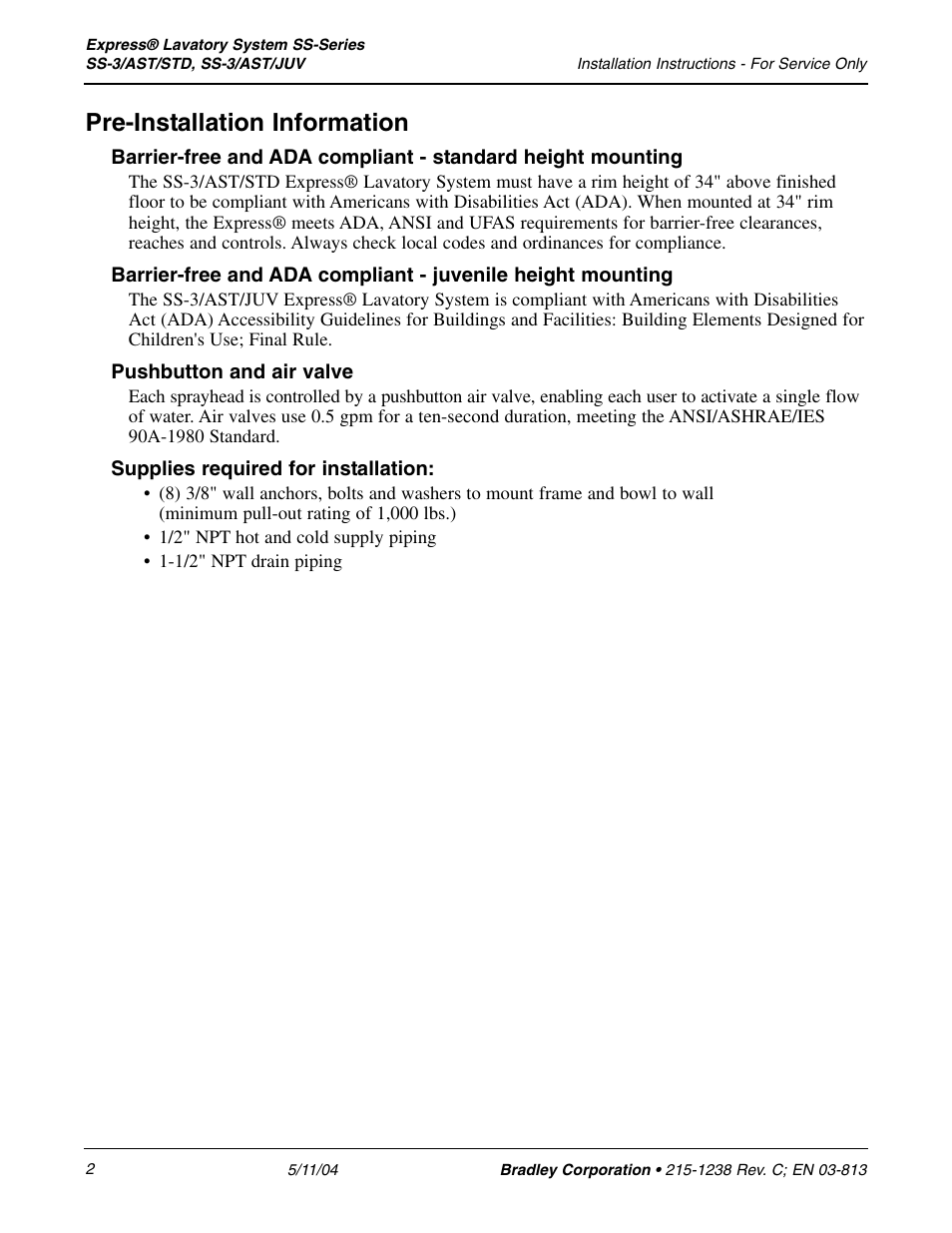 Pre-installation information | Bradley Smoker EXPRESS SS-3/AST/JUV User Manual | Page 2 / 19