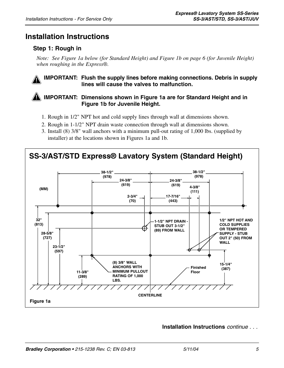 Installation instructions, Step 1: rough in, Continue | Bradley Smoker EXPRESS SS-3/AST/JUV User Manual | Page 5 / 19