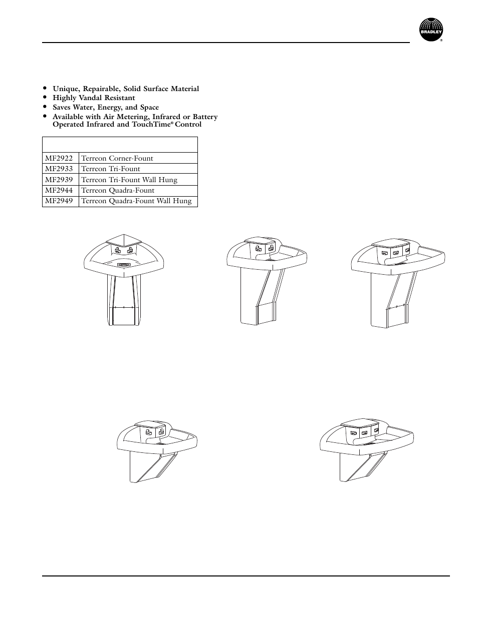 Models available, Terreon, Multi-fount washfountains | Bradley MF2922 User Manual | Page 3 / 34