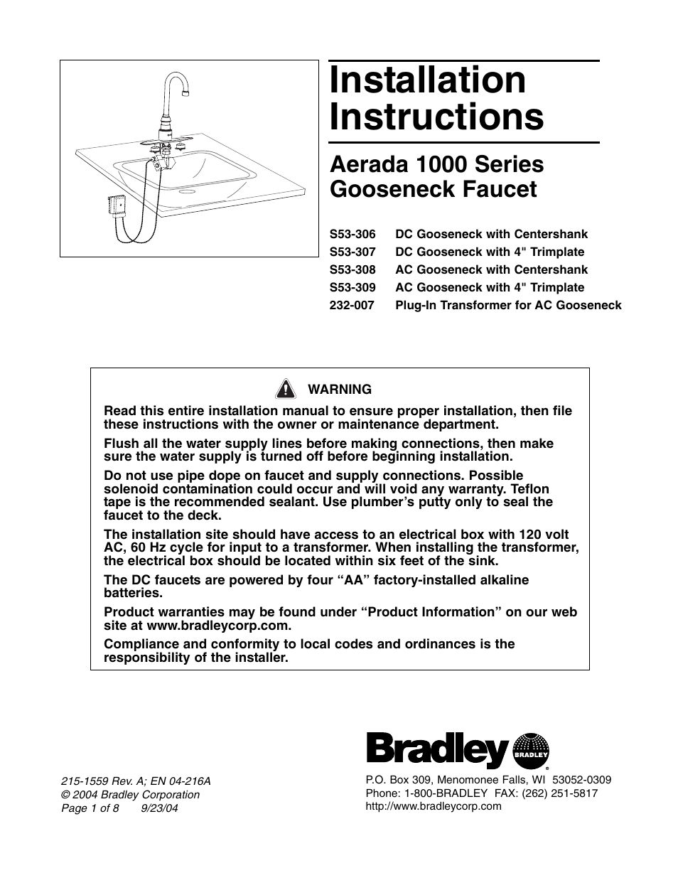 Bradley Smoker AERADA 1000 Series S53-307 User Manual | 8 pages