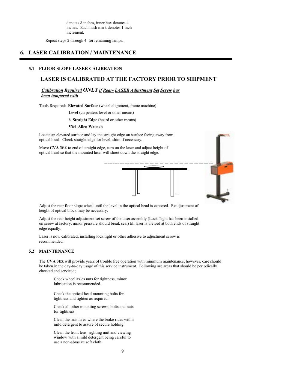 Laser calibration / maintenance, Only | Symtech CVA3 EZ User Manual | Page 9 / 11