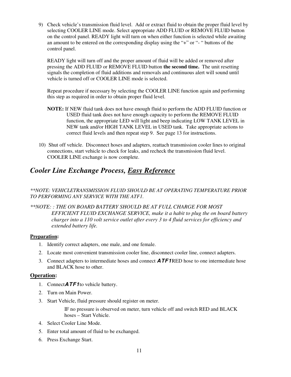 Cooler line exchange process, easy reference, Operation | Symtech ATF 1 User Manual | Page 12 / 21
