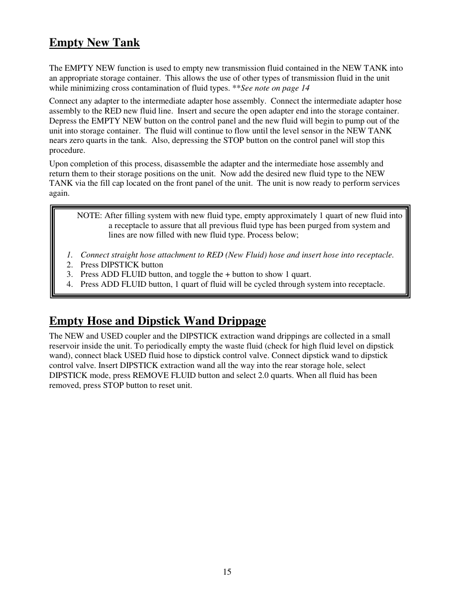 Empty new tank, Empty hose and dipstick wand drippage | Symtech ATF 1 User Manual | Page 16 / 21