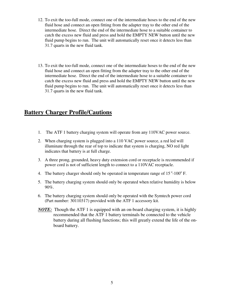 Battery charger profile/cautions | Symtech ATF 1 User Manual | Page 6 / 21